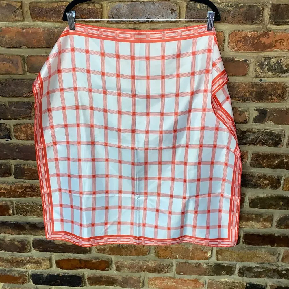 Vintage Red & White Plaid Square Scarf Women's